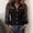 Black, variant on Women's Denim Long Sleeve Shirts Button Down Lapel Double Pocket Patchwork Sheer Mesh Puff Slim Casual Blouse S-XXXL