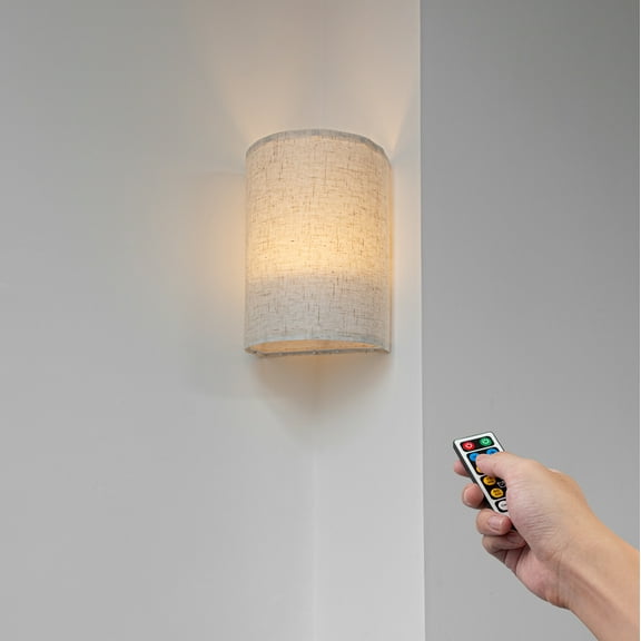 Kiven Battery Operated Corner Light with Remote, Fabric Lampshade, 1-Light Modern Wall Sconce,Dimmable Corner Lamp