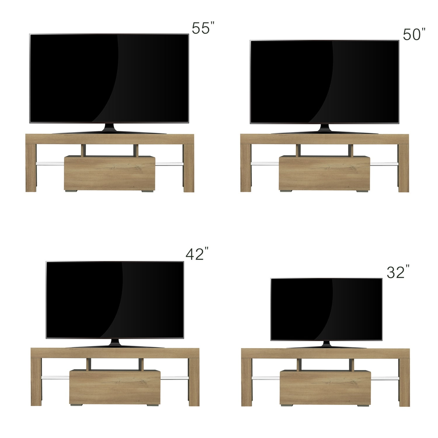 Kadyn TV Stand, Particle Board TV Cabinet Entertainment Center with LED RGB Lights and Storage, Oak High Gloss TV Console Table for TVs up to 55"