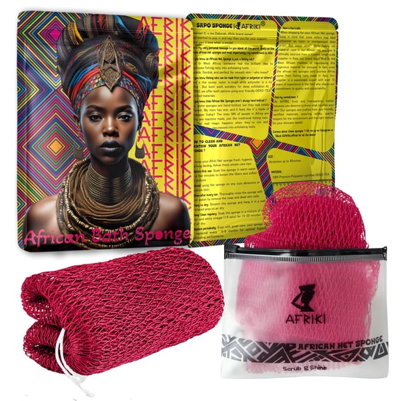 African Net Sponge, Premium Exfoliating Body Scrubber, Extra Long Bath Sponge for Shower, Exfoliating Washcloth for Smooth Skin, 1 Pack (Camelia)