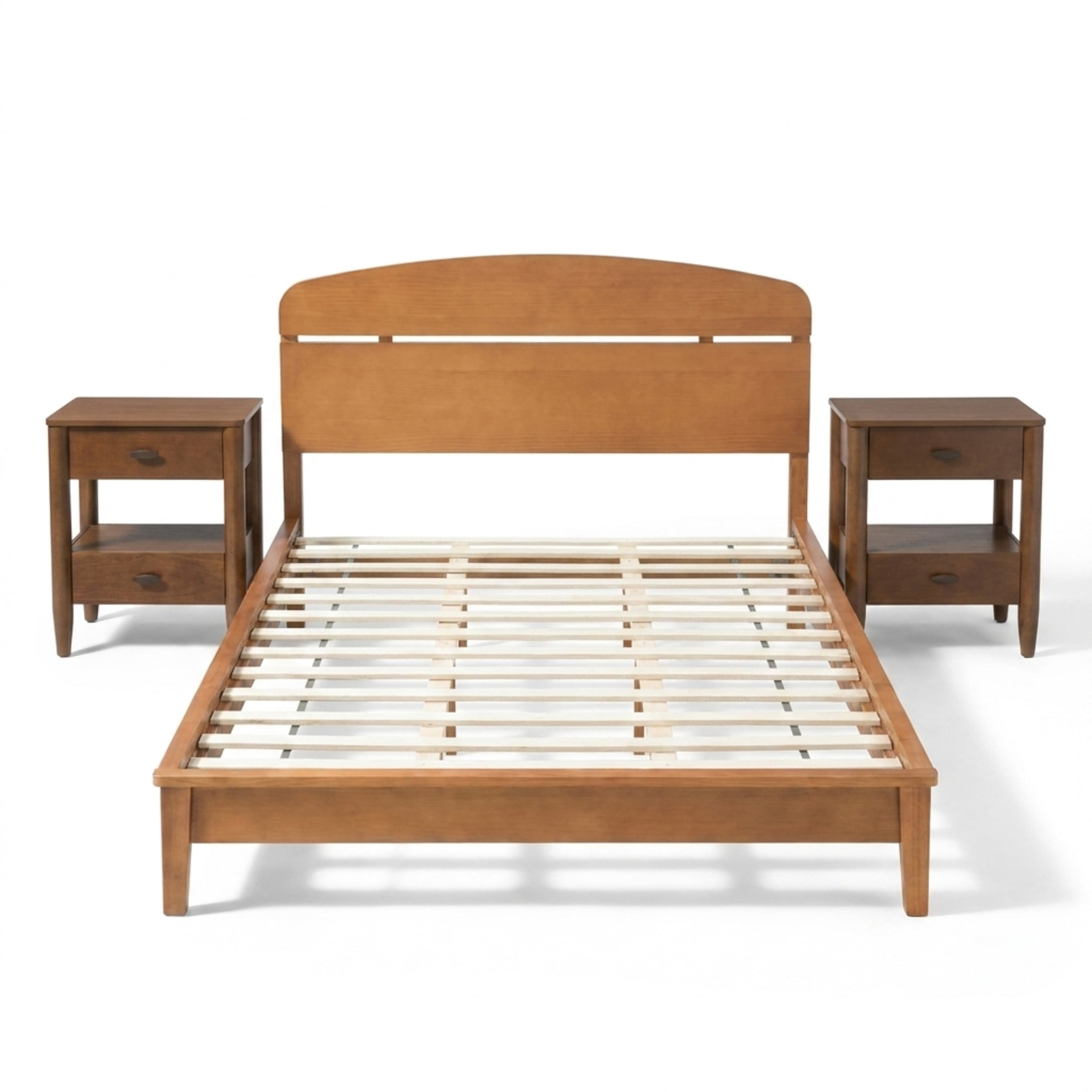 Christopher Knight Home King Platform Bedroom Set, Curved Headboard Bed with 2 Nightstands, Light Brown+Walnut