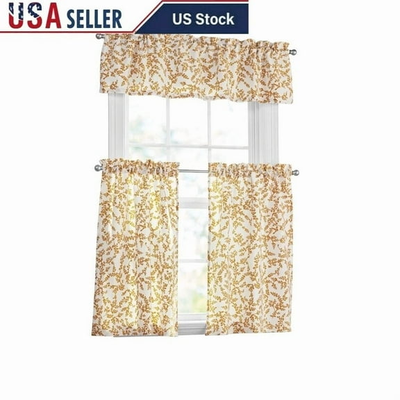 Printed Tiers Valance Set 3 Piece Kitchen Light Filtering Curtain Indoor Use