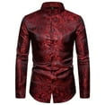 thumbnail image 2 of QATAINLAV Mens Silk Dress Shirts Long Sleeve Button Down Shirt Slim Fit Stand Collar Blouse Tops Luxury Prom Paisley Shirt for Wedding Party Red XL Lightning Sales Today, 2 of 5