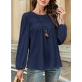thumbnail image 6 of Corabera Boho Tops for Women Crewneck Smocked Peasant Blouses Swiss Dot Babydoll Tops Lace Crochet Flowy Shirts Navy Blue M, 6 of 7