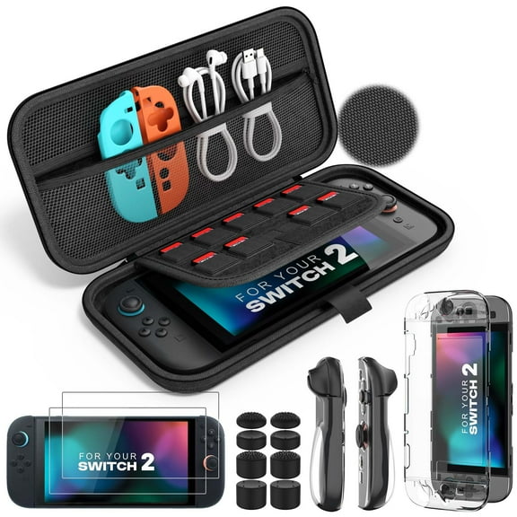 MoKo 14 in 1 Carrying Case for Nintendo Switch 2 with PC Protective Cover,TPU Joycon Case, 2x Screen Protectors and 8x Thumb Grip Caps,Switch 2 Accessories Bundle Kit