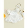 thumbnail image 4 of Aojekbee Baby Girls Summer Romper Dress Short Sleeve 3D Flower Mesh Patchwork Romper with Headband, 4 of 10