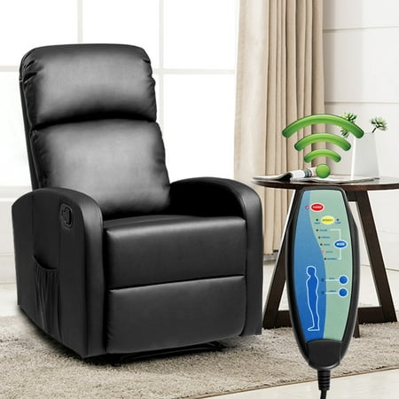 Seat Reclining Handles Costway Massage Recliner Chair PU Leather Padded Seat Ergonomic Lounge Foldable Footrest ()