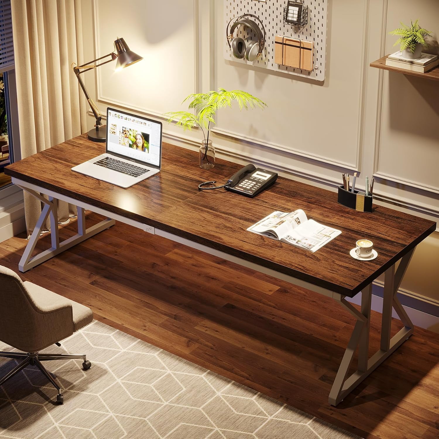 Tribesigns 78.7 Inches Long Computer Desk, Two Person Desk Large Executive Office Desk, Double Desk Study Writing Table for Home Office (Brown)
