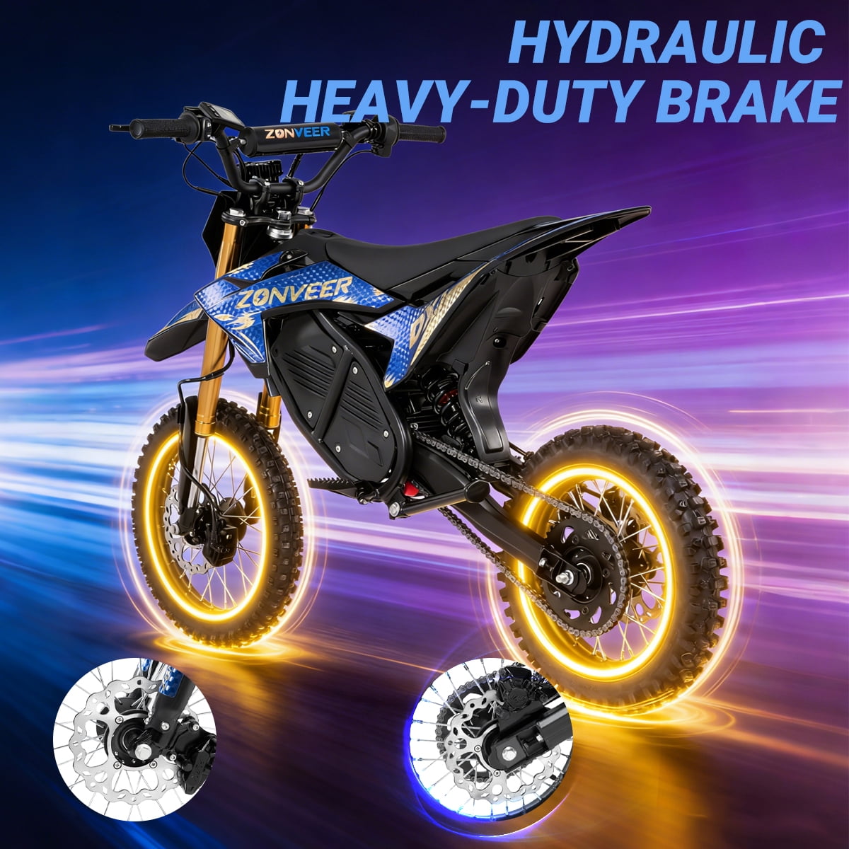 Zonveer DX1 Electric Dirt Bike for Adults Teens,3000W Peak Power,48V 20.8Ah Battery,40MPH Motorized Electric Mountain Bikes,14"/12" off-Road Tire E-Bike,Hydraulic Front Fork,UL2849
