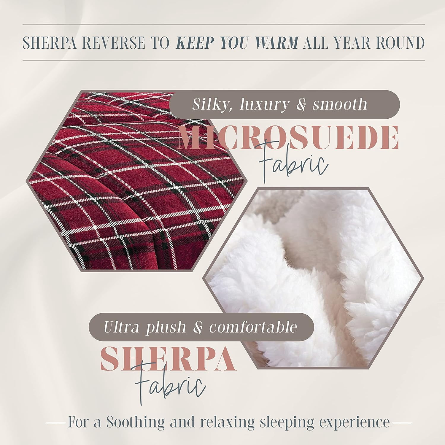 Elegant Comfort Soft & Plush Sherpa Comforter - Lilith Plaid Collection, 3-Piece Bed Set, Reversible Down Alternative Micro-Suede, Plaid Design, Cal King, Dark Burgundy