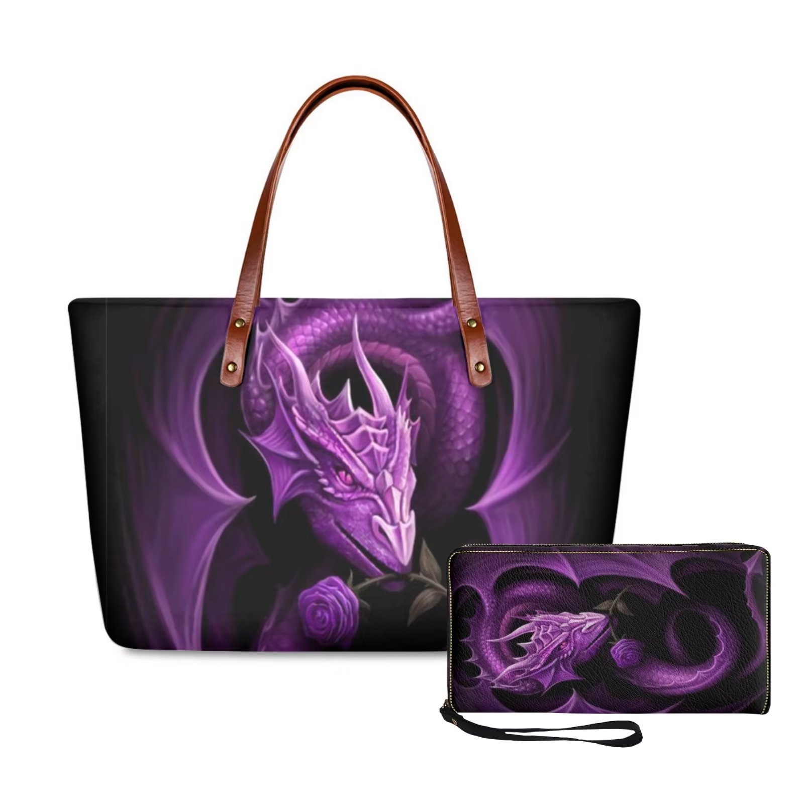 FKELYI Floral Dragon Tote Bag Waterproof Womens Handbag and Purse Set