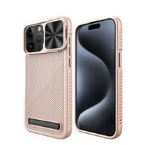 ELEHOLD Magnetic Case for iPhone 15 Pro,Rugged Hard PC Case with Sliding Camera Lens Protector Invisible Kickstand Compatible with Mag Safe Hybrid Shockproof Case for iPhone 15 Pro, Rosegold