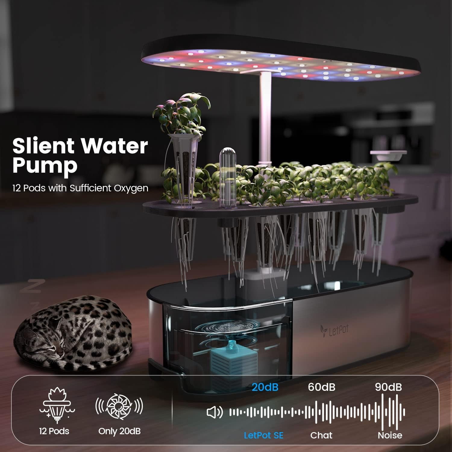 LetPot 12-Pod Smart Hydroponics System SE Indoor Growing System, APP-Controlled Herb Garden Kit, 5.8lb