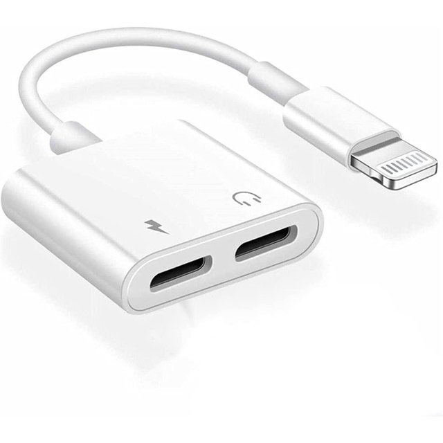 Lightning to 2 Lightning Adapter,2 in 1 Dual Lightning+ Charger Adapter Dongle Headphone+Music+Call+Volume Control Cable Splitter,Compatible with iPhone 14,iPhone 13,iPhone 12 & All Models