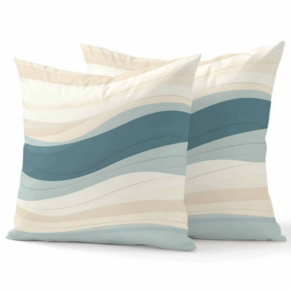 Throw Pillow Covers 18x18 Inch Set of 2 Teal Beige Stripes Decorative Pillow Covers Lines Striped Cushion Cover Pillowcase for Sofa Couch Bed Home Decor