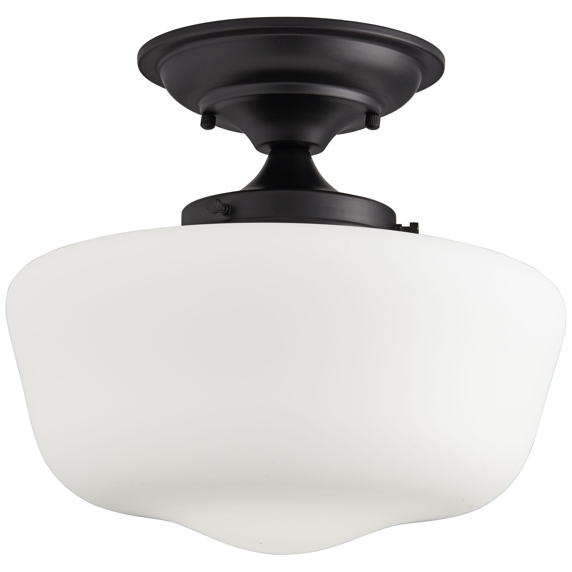 Regency Hill Modern Schoolhouse Farmhouse Ceiling Light Semi Flush Mount Fixture 12 1/4" Wide Black White Glass Shade for Bedroom Kitchen Living Room