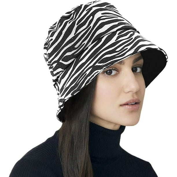 Ffiy Zebra Print Bucket Hat Outdoor Beach Summer Cap Fishing Hat For Women Men Fisherman Sun Visor Travel Caps White 