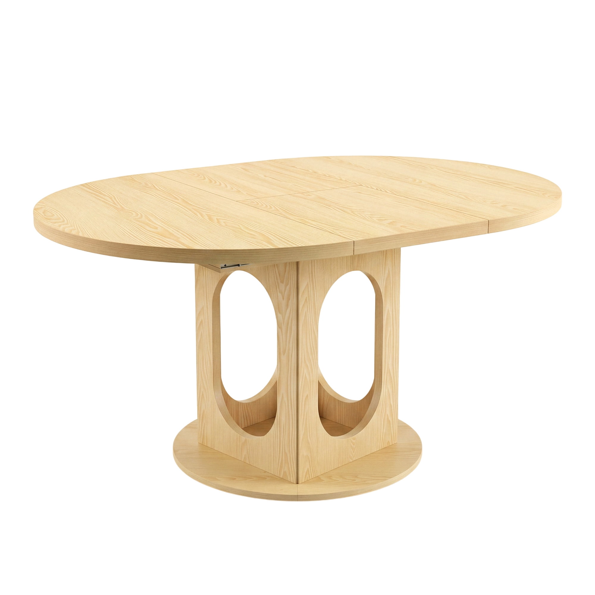 PYY Extendable Round to Oval Dining Table for 4-8 People Mid-Century Modern Farmhouse Kitchen Table with Sturdy Base & Adjustable Leveling Feet - Oak