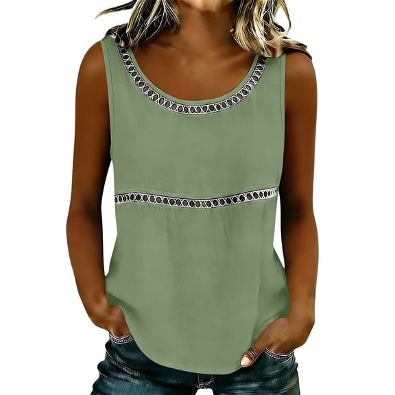 CYMMPU Women's Pleated Round Neck Sleeveless Blouse, Solid Color Casual Tank Top with Vertical Stitching, Lightweight Summer Shirt Green S