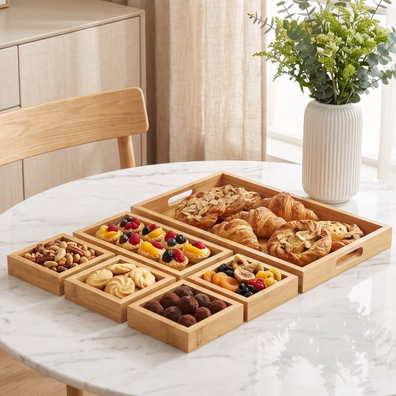 6 Pack Nestable Bamboo Serving Trays
