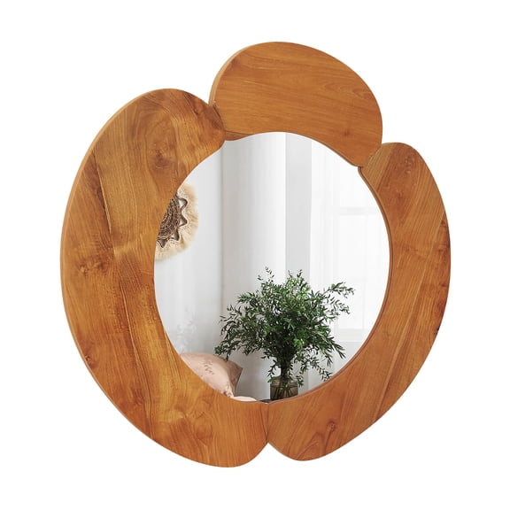 Costway Irregular Wall Mirror 29 Inch Rustic Hanging Vanity Mirror with Teak Wood Frame