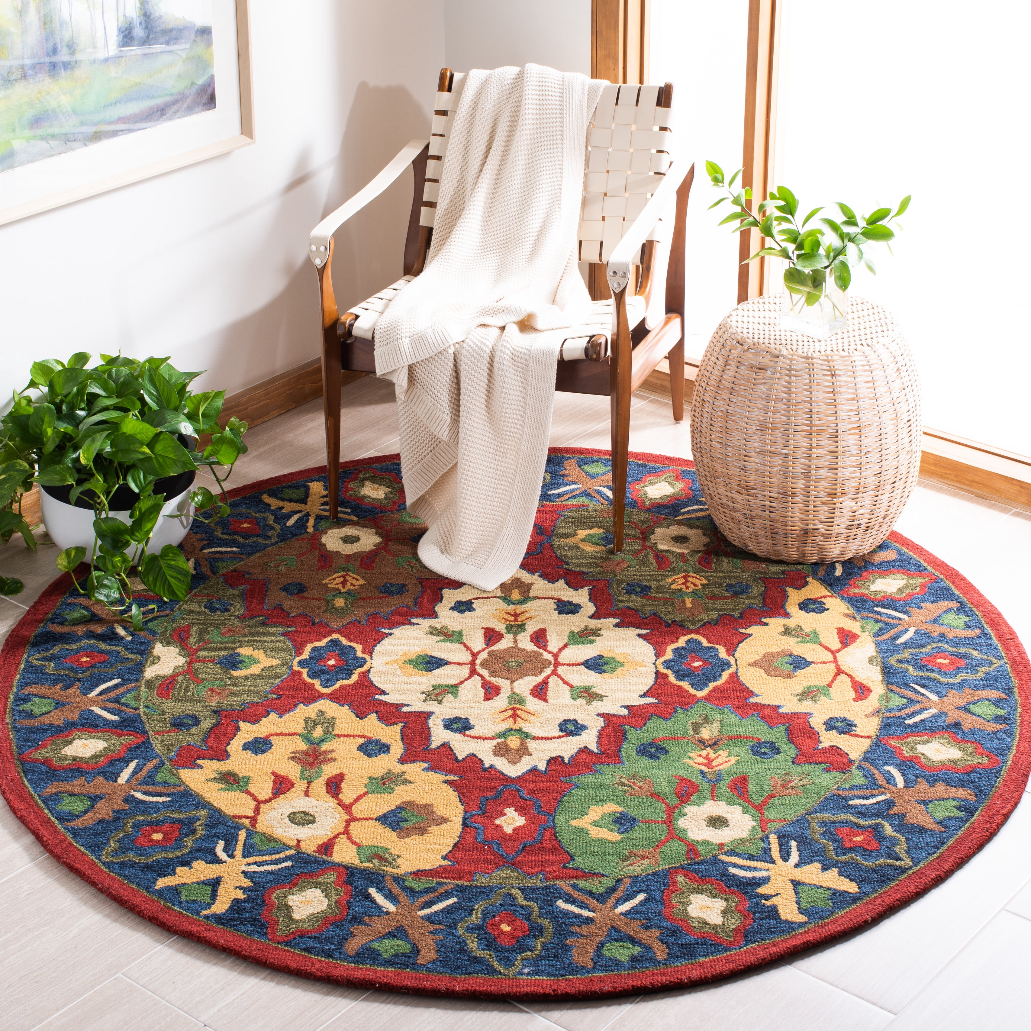 SAFAVIEH Heritage Darius Tribal Wool Area Rug, Red/Blue, 6' x 6' Round