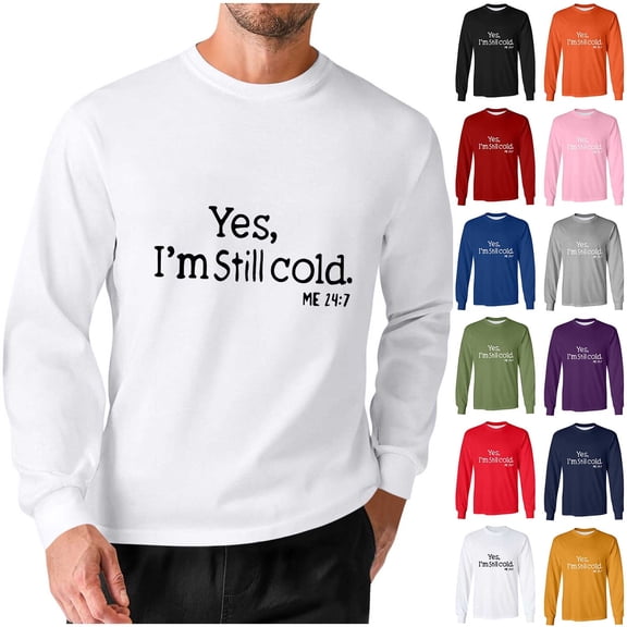 FRSASU Yes I'm Still Freezing Sweatshirt for Men Funny Printed Sweatshirt I'm Cold Pullover Graphic Casual Tops Yellow-A