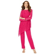 Roaman's Women's Plus Size Asymmetrical Lace Pant Set