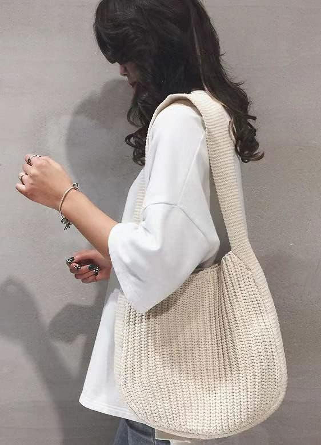 Kukuzhu Large Crochet Tote Bag for Women Casual Hobo Bag Shoulder Bag Retro Knitted Purses Handbag Beach Travel Tote Bag