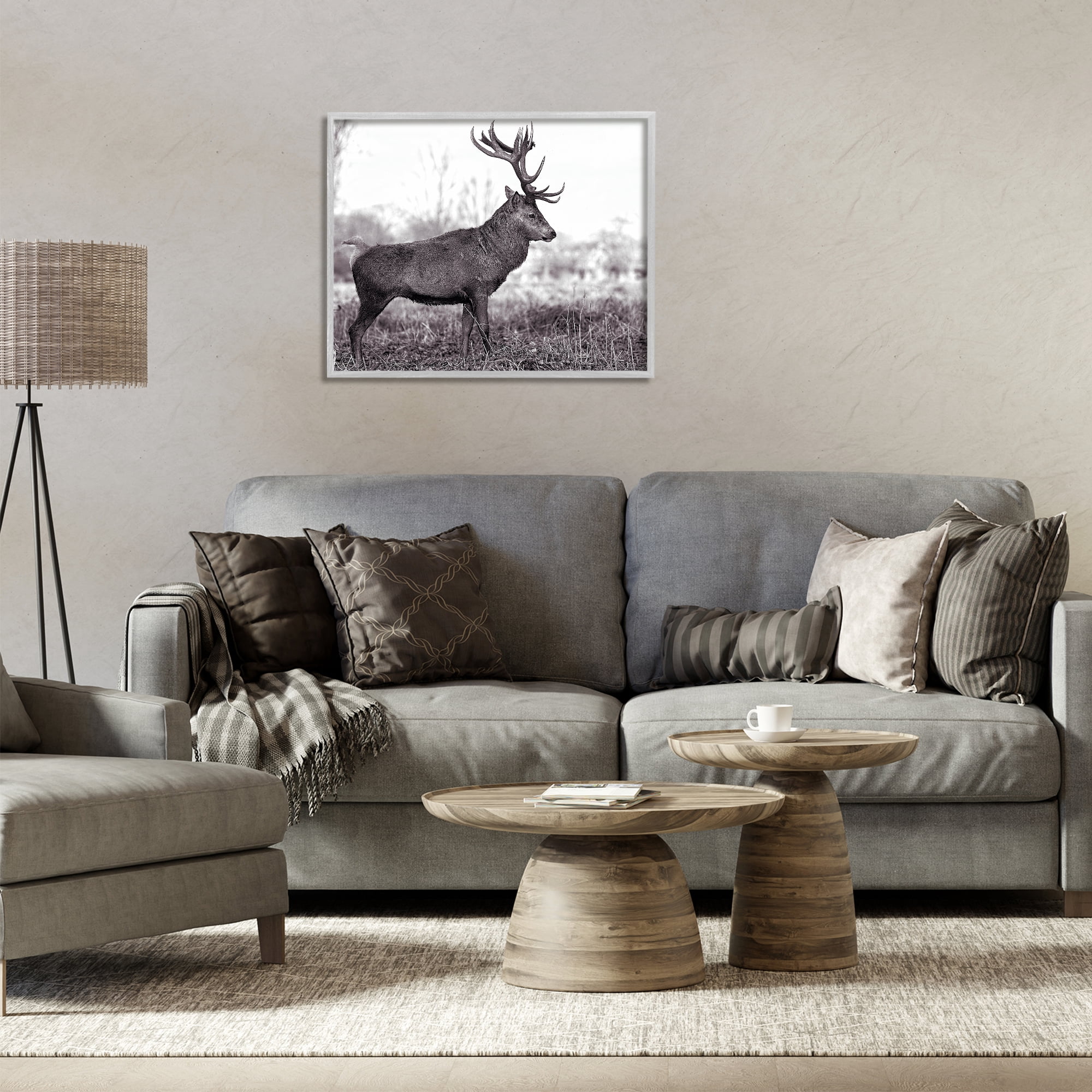 Stupell Industries Elk in Peaceful Forest Animals & Insects Photography Gray Framed Art Print Wall Art, 30 x 24