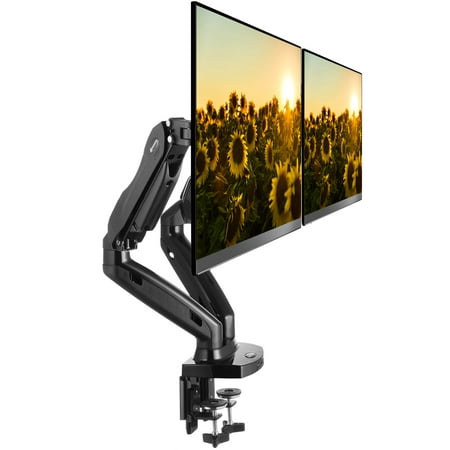 Mountio Full Motion Dual LCD Monitor Mount - Gas Spring Desk Stand for Screens up to 27
