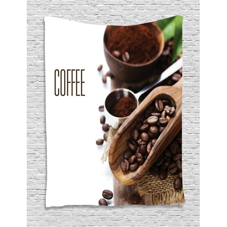 Coffee Tapestry, Bean and Ground Plants Filter Coffee Equipment Caffeine Addiction and Tropic Taste, Wall Hanging for Bedroom Living Room Dorm Decor, 40W X 60L Inches, Brown Green, by (Best Tasting Green Beans To Plant)