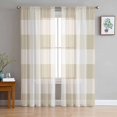 thumbnail image 3 of Beige Plaid Semi Sheer Curtains 108 Inch Length 2 Panels Set, Spring Summer Farmhouse Buffalo Checkered Sheer Kitchen Curtain Privacy Voile Window Curtain for Living Room Bedroom Rod Pocket Drapes, 3 of 7