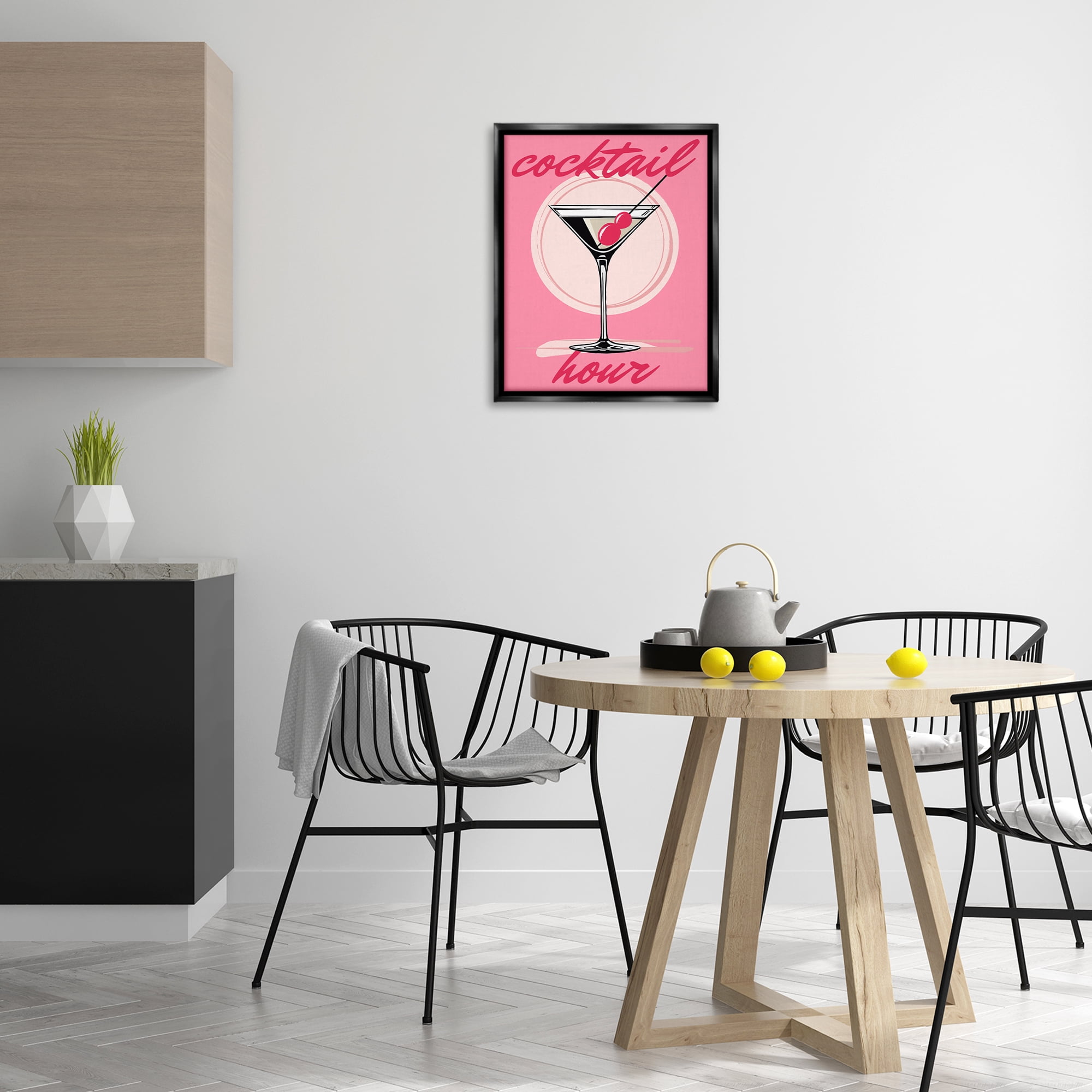 Stupell Industries Cocktail Hour on Pink Food & Beverage Painting Black Floater Framed Canvas Art Print Wall Art, 17 x 21