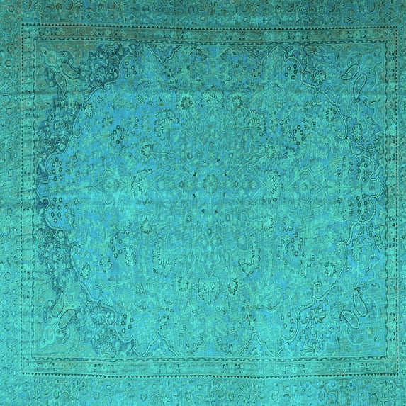 Ahgly Company Machine Washable Indoor Square Persian Turquoise Blue Traditional Area Rugs, 4' Square