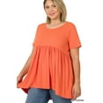 thumbnail image 2 of Zenana Women & Plus Round Neck Brushed DTY Short Sleeve Ruched Tunic Blouse Top, 2 of 2