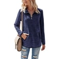 thumbnail image 2 of Sudadera con capucha para mujer Sudadera con capucha de color sólido Manga larga Cuello con cremallera Top suelto informal de otoño, Azul oscuro, S Eigraketly AP003716-16, 2 of 7