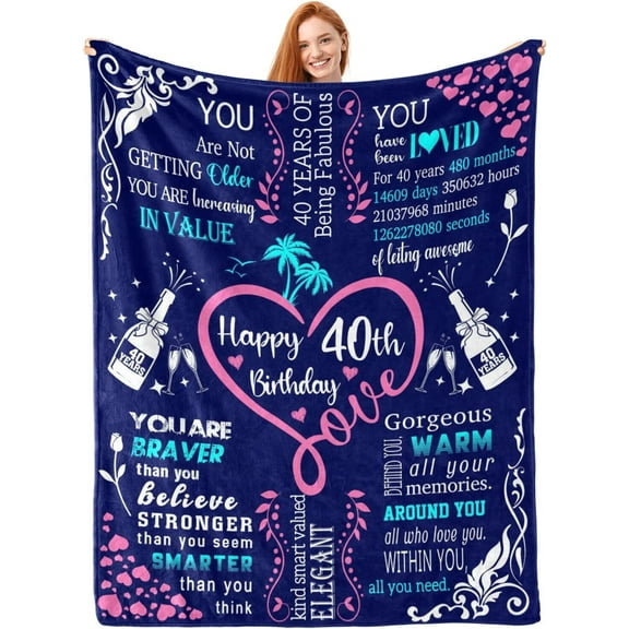 Happy 40th Birthday Gifts Blanket for Men 80"X 60", 1982 40th Birthday 40th Gift Idea Throw Blankets for Husband Him Dad Friends, 40th Birthday Flannel Throw Blankets for Bed Sofa