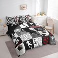 thumbnail image 3 of Feelyou Teens Football Athlete Bedding Comforter Set 7pcs, Modern Soccer Game Queen Bedding Sets, Fashion Patchwork Plaid Reversible Queen Sheet Sets, Ultra Soft Bedroom Decor, 3 of 7