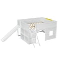 thumbnail image 6 of Harper & Bright Designs Full Size Low Loft Bed with Slide and Storage Shelves, Playhouse Wooden Low Loft Bed Frame with Door and Window, White, 6 of 13