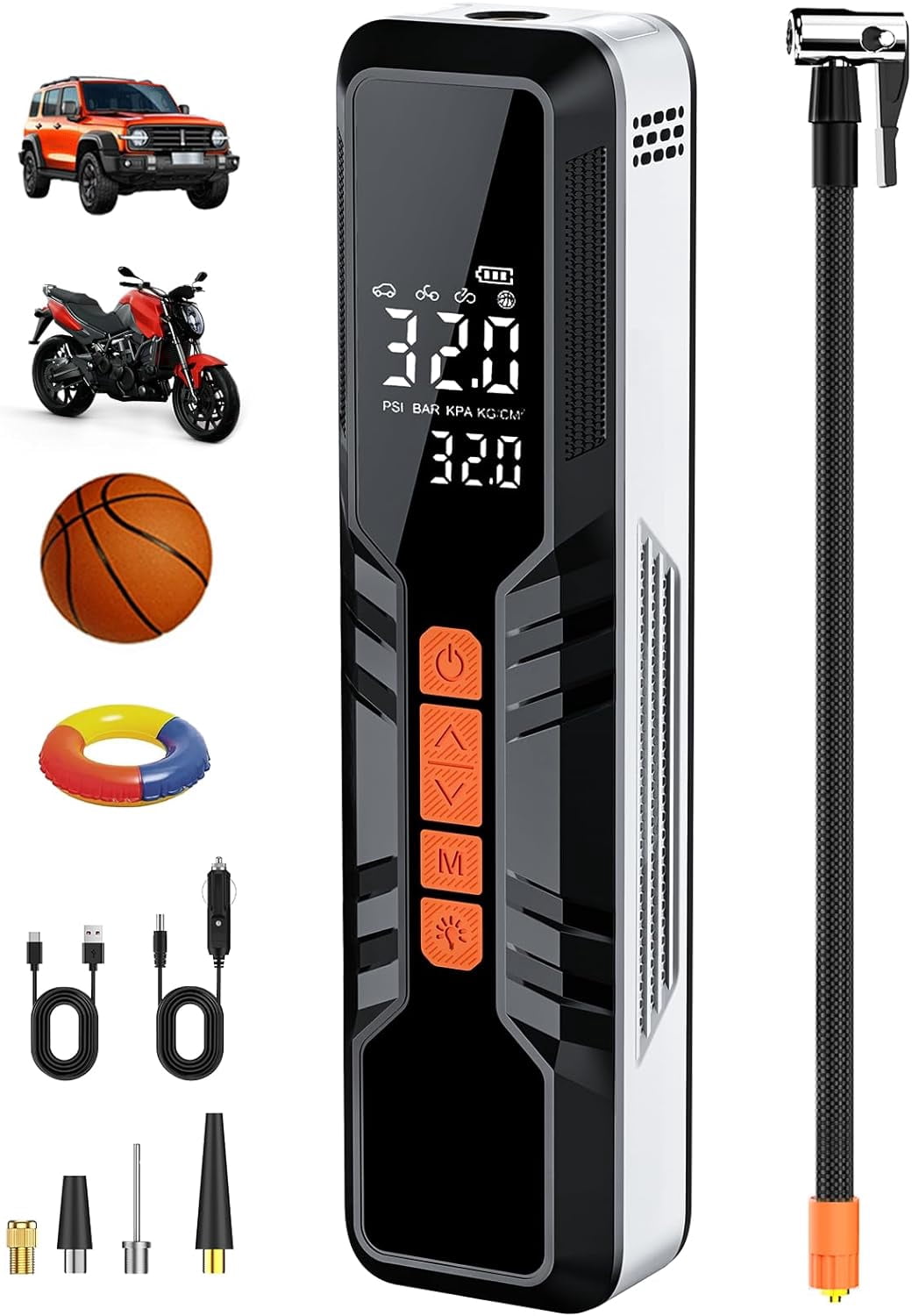 Tire Inflator Portable Air Compressor 150PSI, 4X Fast Electric Tire Pump, Air Pump for Car Tires with Digital Pressure Gauge/LED Light/Power Bank, Bike, Motorcycle, Ball, Car Accessories