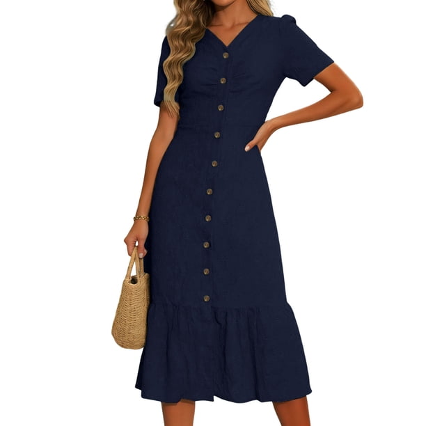 vigerkar Women's Textured V-Neck Slit Dress Short Sleeve Button Dresses Ruffle Hem Hollow Eyelet Summer Midi Sundress (Navy, S) - Walmart Business Supplies vigerkar Women's Textured V-Neck Slit Dress Short Sleeve Button Dresses Ruffle Hem Hollow Eyelet Summer Midi Sundress (Navy, S) - Walmart Business Supplies