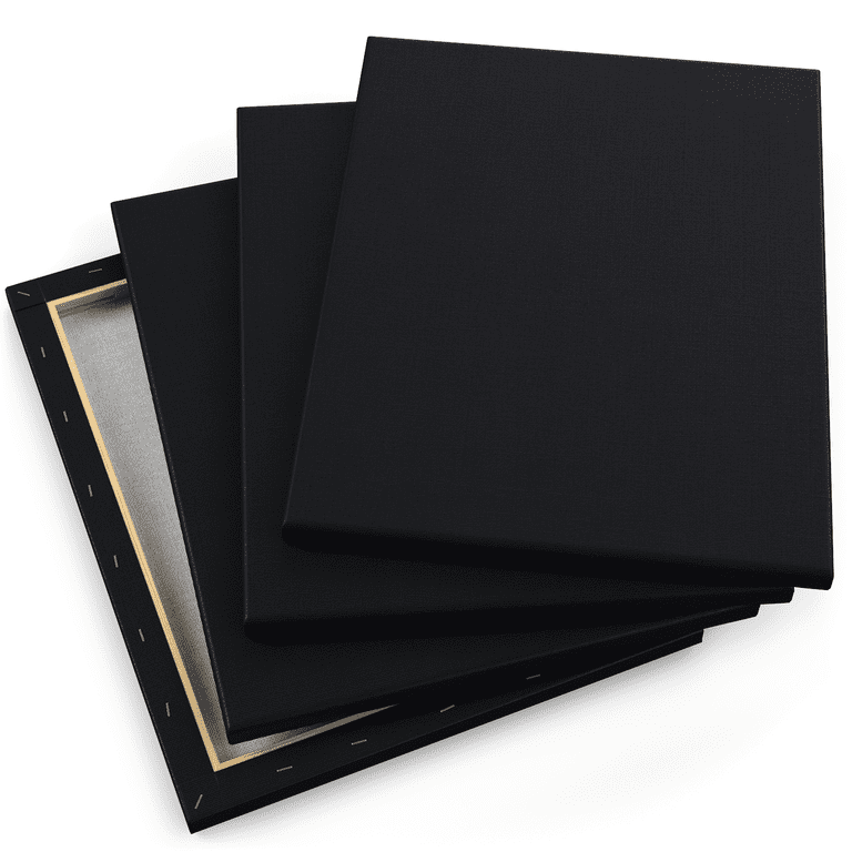 PHOENIX Black Stretched Canvas, 11x14 Inch/4 Pack - 3/4 Inch Profile, 8 Oz  Quadruple Gesso Primed 100% Cotton Blank Black Canvases for Acrylic, Oil