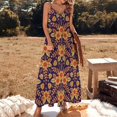 Vibrant Blue Yellow and Orange Floral Sleeveless Dress summer dress