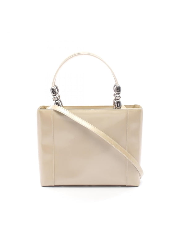 Pre-Owned Christian Dior Maris Pearl Handbag, Patent Leather, Women's, Beige