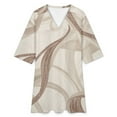 thumbnail image 4 of Elegant Beige Abstract Swirls Womens Dress With Pockets Summer V Neck 3/4 Sleeve Dress Plus Size Loose Dress, 4 of 7