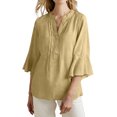 thumbnail image 3 of Craaazy Women's Loose Fit Button V-Neck 3/4 Sleeve Trendy Casual Blouse with Flared Cuffs Lightweight Breathable Summer Wear Top Gifts, 3 of 7