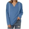thumbnail image 2 of Timegard Womens Tops V Neck Drawstring Hoodies Pullover Long Sleeve Athletic Loose Comfy Blouse Tops, 2 of 8