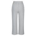 thumbnail image 6 of Women Petite Linen Pants High Waisted Straight Leg Casual Cotton Trousers Elastic Waist Drawstring with Pockets Gray, 6 of 7