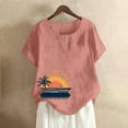 thumbnail image 2 of ZQUUVOU Womens T-Shirts Casual Short Sleeve Round Neck Printed Button Loose Fit Tops(Pink,L), 2 of 4
